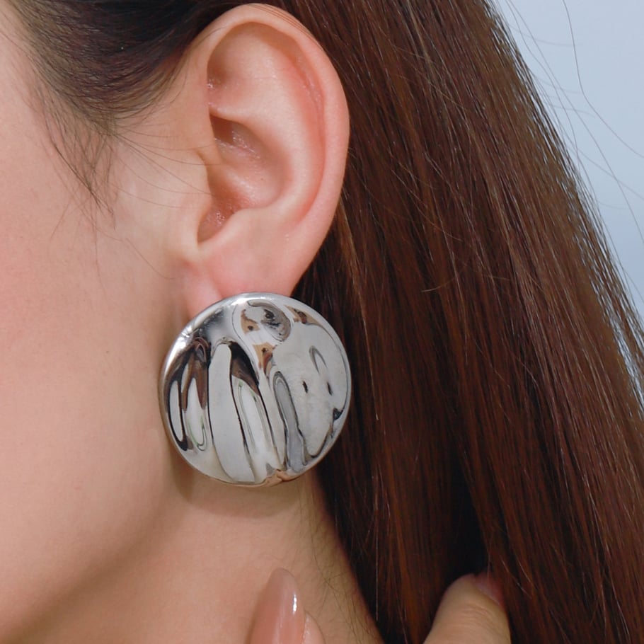 1 Pair Minimalist Series Water Ripple Pattern Stainless Steel Gold Color Women's Stud Earrings Picture8