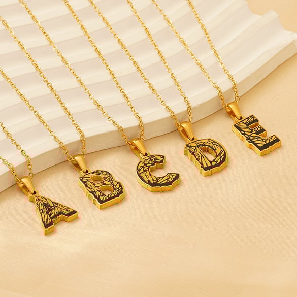 1 Adet Klasik Harf Titanyum Çelik 18K Altın Kaplama Unisex Kolye 2