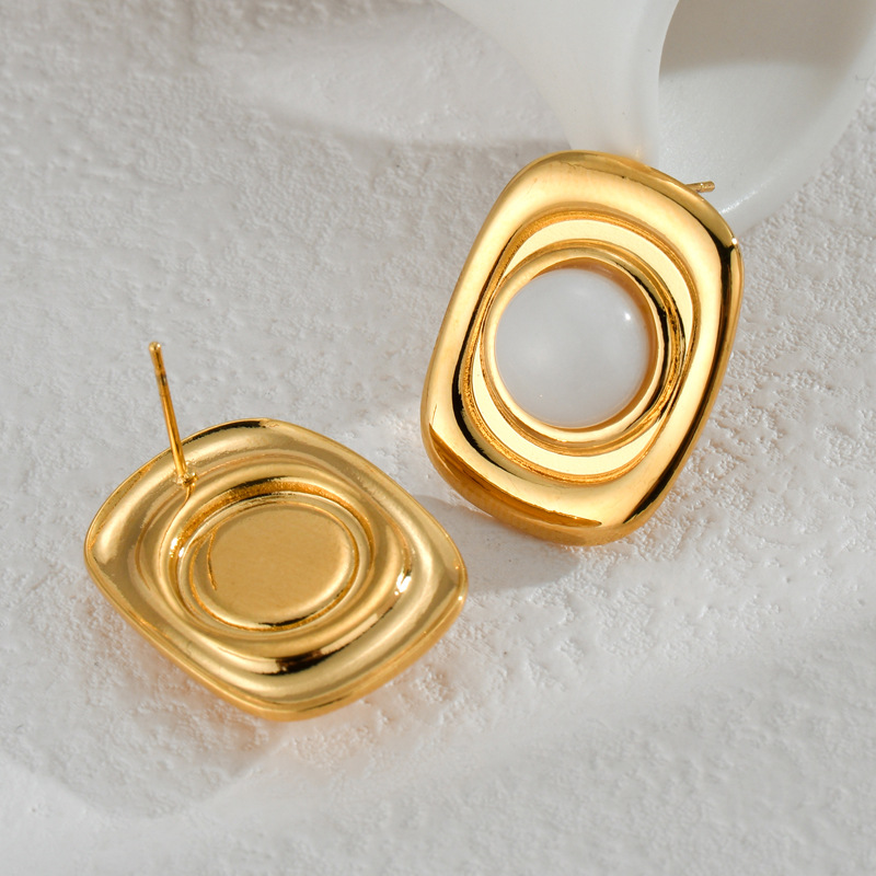 1 Pair Romantic Series Elegant Geometric Stainless Steel 18K Gold Plated Women Stud Earrings Picture3