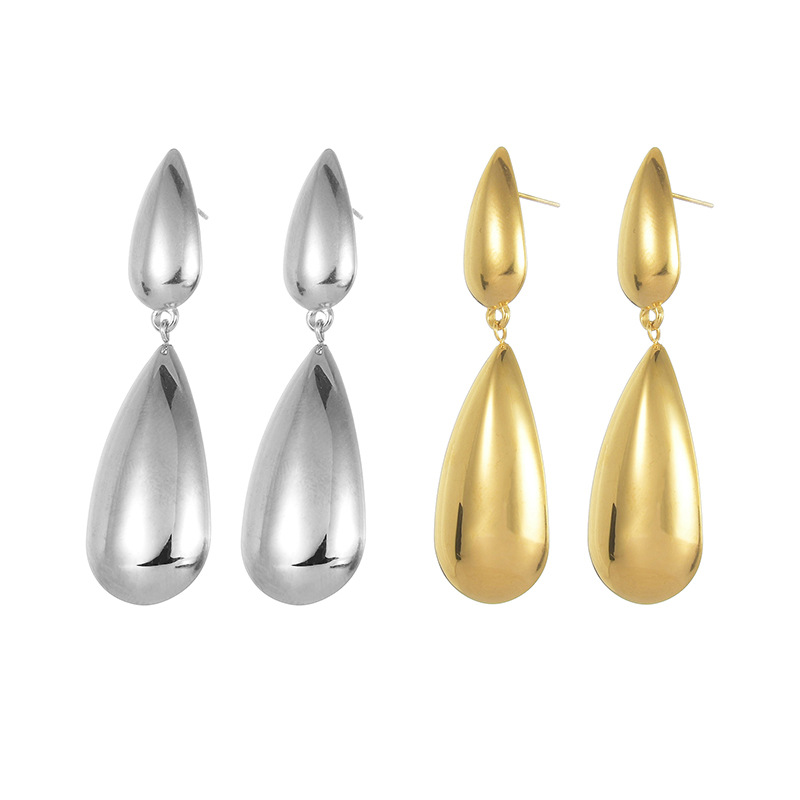 1 Pair Modern Series Commute Droplet Shape Stainless Steel Gold Color Women's Drop Earrings Picture2