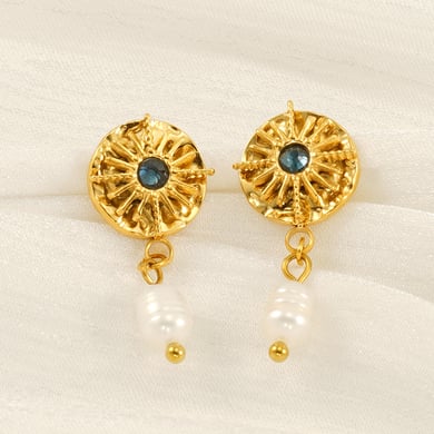 1 Pair Classic Retro Style Astrological Chart Shape Stainless Steel 18K Gold Plated Inlay Pearl Unisex Drop Earrings h5 Picture6