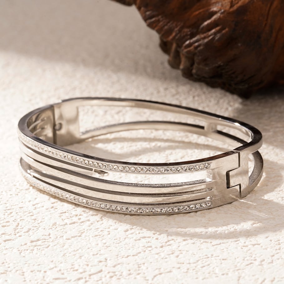 1 Piece Minimalist Series Classic Strip Stainless Steel Gold Color Women's Bangles Picture5