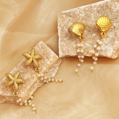 1 Pair Summer Style Daily Starfish Beads Tassels Stainless Steel Gold Color Women's Drop Earrings h5 Picture4