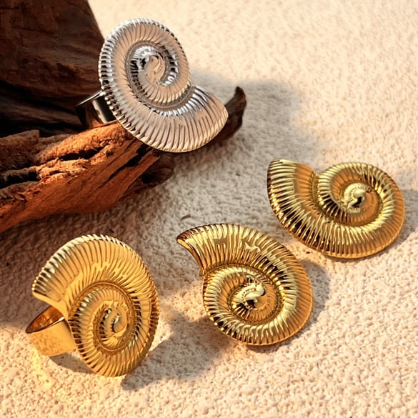 1 Piece Vacation Style Retro Marine Seashell Stainless Steel Gold Color Women's Adjustable Rings 2