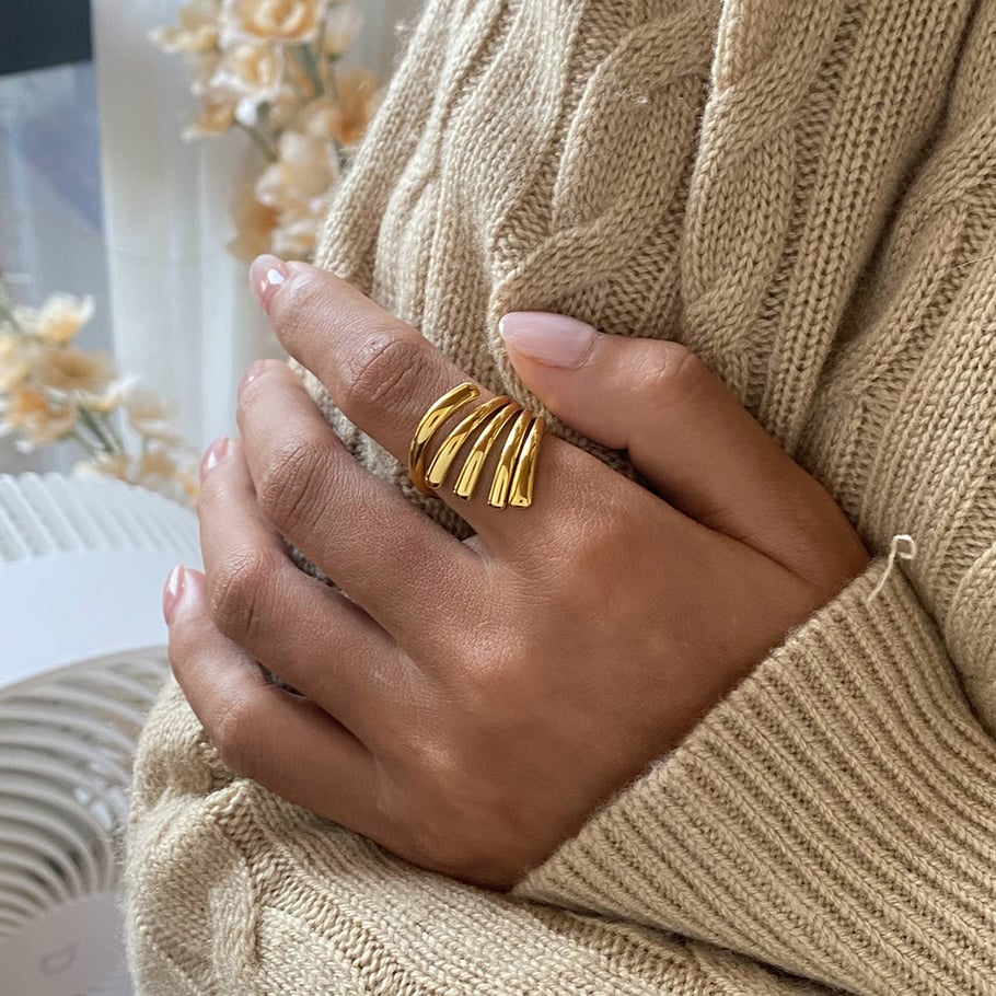 1 Piece Simple Fashionable Style Irregular Line Shape Steel 18K Gold Plated Women's Adjustable Ring Picture3