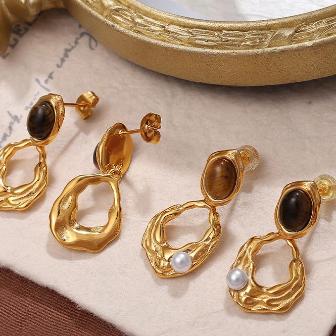 1 Pair Classic Series Retro Geometric Titanium Steel   Gold Color  Women's Drop Earrings Picture7