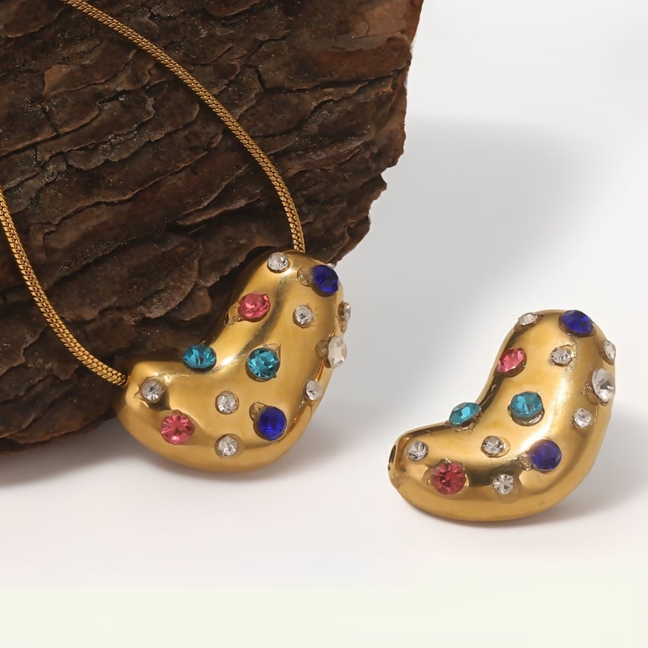 1 Paar Retro-Herz-Anhänger mit 18 Karat vergoldetem Strass für Damen Bild3