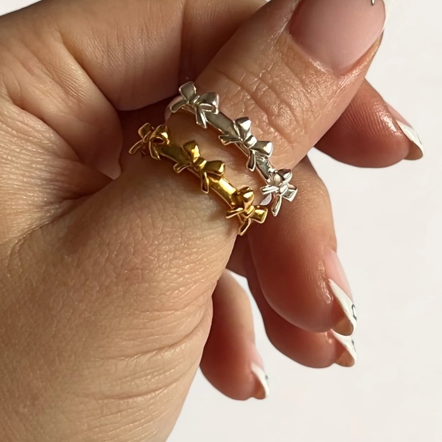 1 Piece Simple Sweet Style Bowknot Shape Stainless Steel 18K Gold Plated Women's Adjustable Rings Picture5