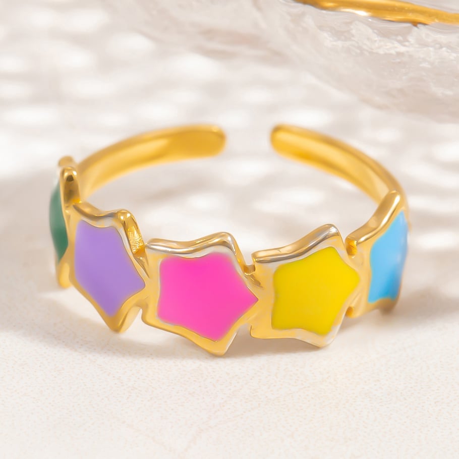 1 Stück Romantische Serie Sweet Star Edelstahl Gold Farbe Damen verstellbare Ringe Bild7