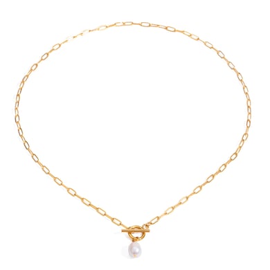 1 Stück Simple Series Klassische geometrische Edelstahl 18 Karat vergoldete Kunstperle Damen-Anhänger-Halsketten h5 Bild5