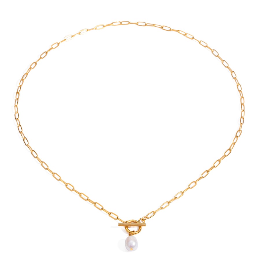 1 Stück Simple Series Klassische geometrische Edelstahl 18 Karat vergoldete Kunstperle Damen-Anhänger-Halsketten Bild5