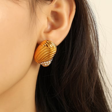 1 Pair Simple Series Simple Geometric Stainless Steel 18K Gold Plated Rhinestone Women Stud Earrings h5 Picture5