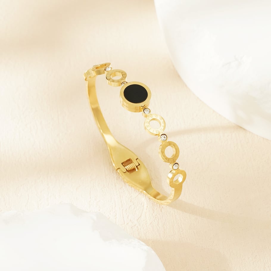 1 Piece Minimalist Series Classic Circle Roman Numerals Stainless Steel Gold Color Women's Bangles Picture4