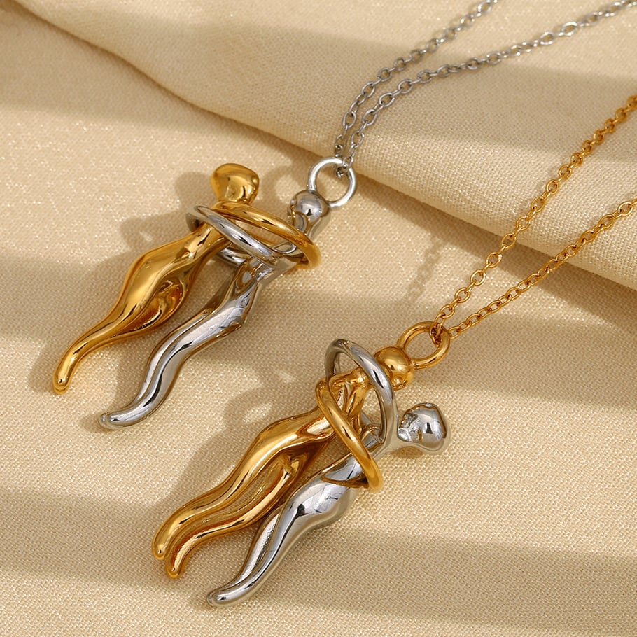 Collar con colgante de acero inoxidable dorado para mujer, serie romántica, figura clásica, 1 pieza Imagen6