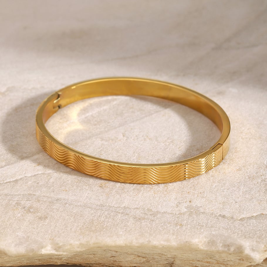 1 Piece Vacation Series Beach Spray Wave Stainless Steel Gold Color Women's Bangles Picture4