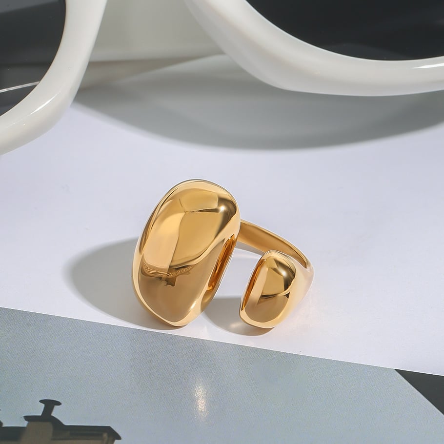 Anillos individuales de acero inoxidable irregulares de color dorado para mujer, serie simple de Europa y América, 1 pieza Imagen9