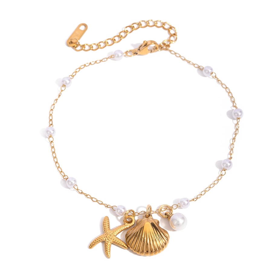 1 Pair Simple Series Vacation Turtle Stainless Steel 18K Gold Plated Shell Women Anklets Picture5