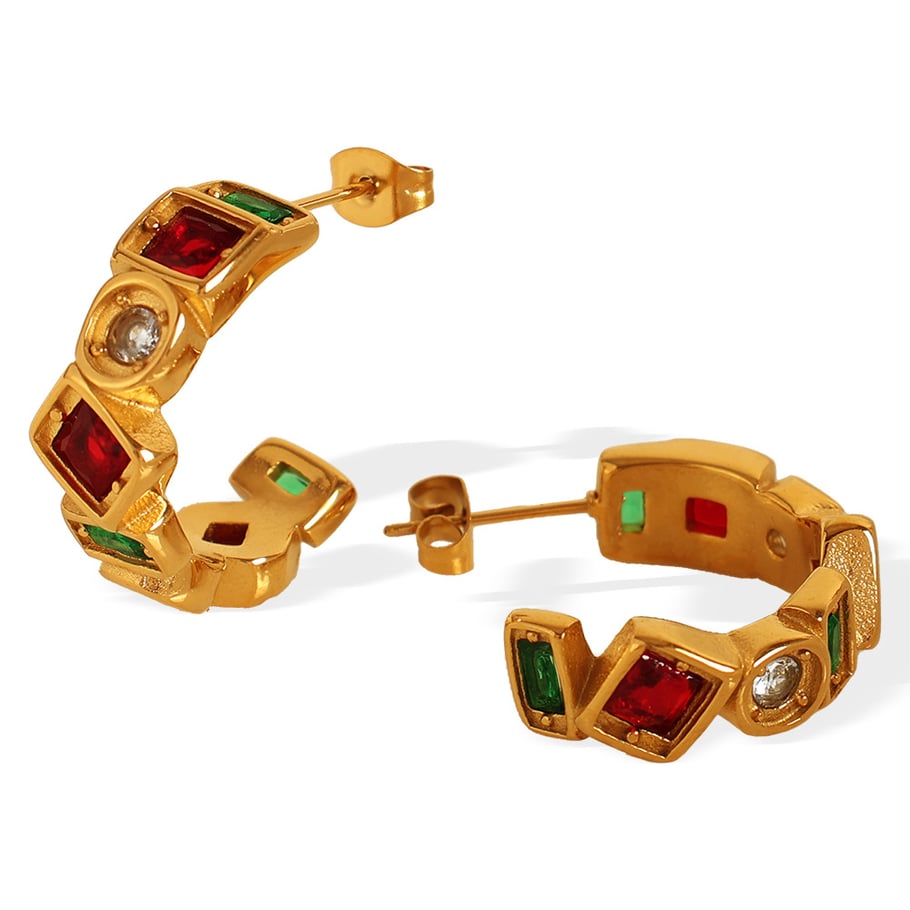 1 pair simple series simple geometric stainless steel gold plated zircon women hoop earrings h5Picture5