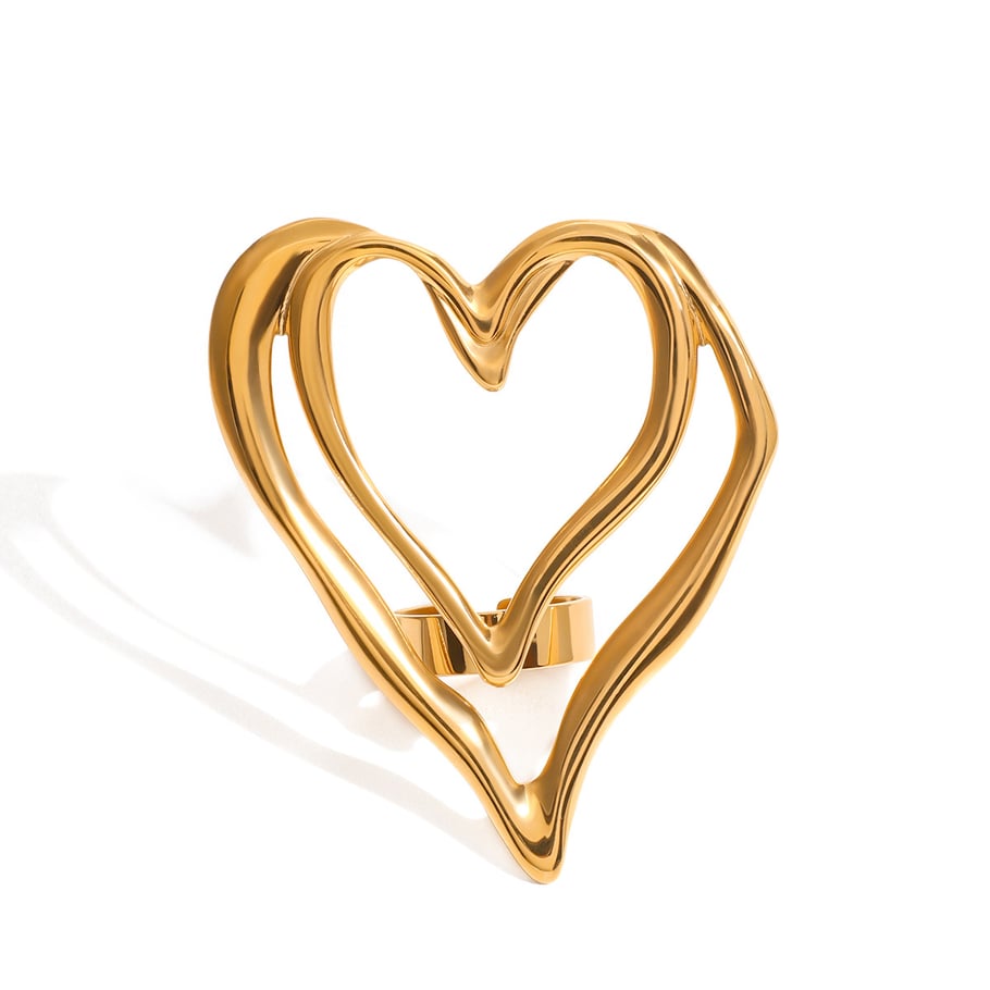 1 Pair Romantic Series Sweet Heart Stainless Steel 18K Gold Plated Women Adjustable Rings Picture5