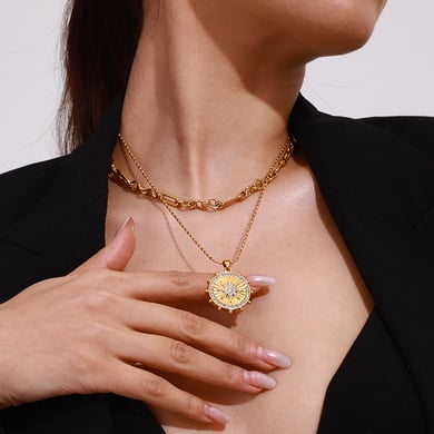 1 Piece Luxurious Series Eight-pointed Star Stainless Steel Gold Color Women's Pendant Necklaces h5 Picture10