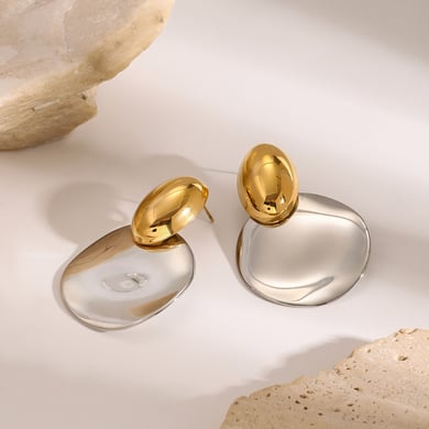 1 Pair Simple Series Europe and America round Stainless Steel 18K Gold Plated Women Stud Earrings h5 Picture4