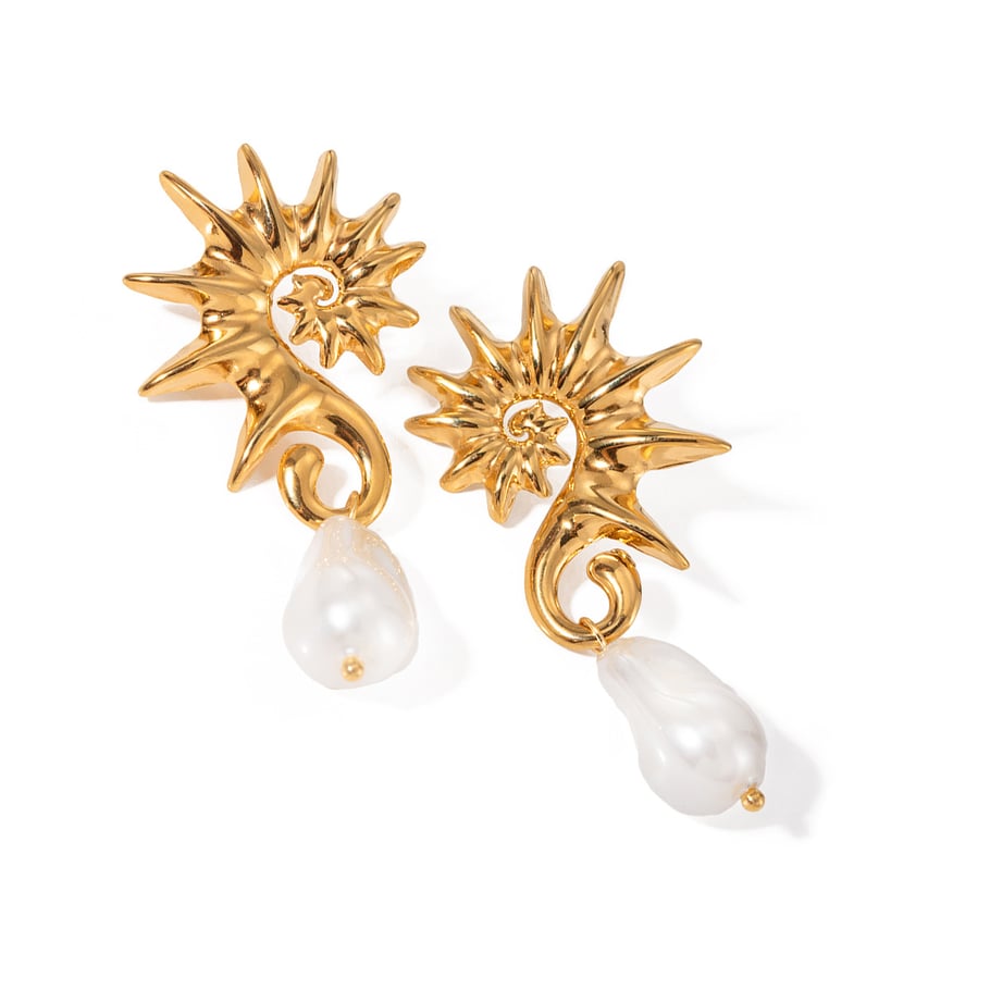 European and American cross-border INS style 18k gold stainless steel seahorse thread-shaped hanging special-shaped pearl earrings earrings jewelry wholesale Picture5