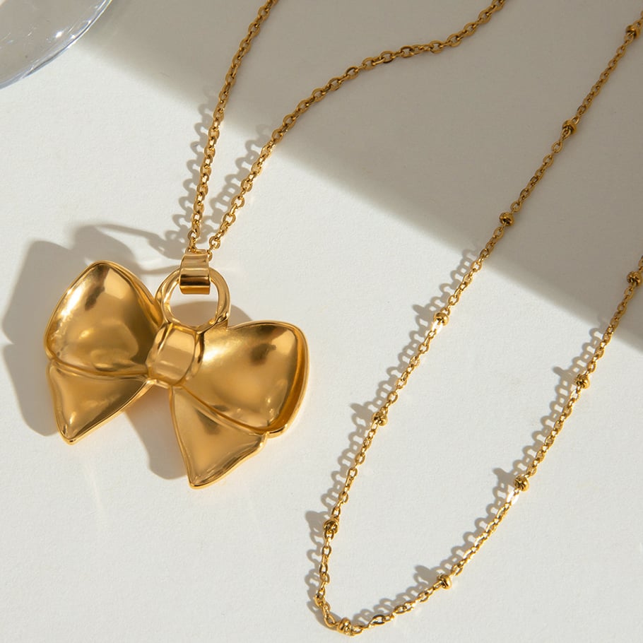 1 Piece Simple Series Sweet Bow Knot Stainless Steel 18K Gold Plated Women Layered Necklaces Picture5