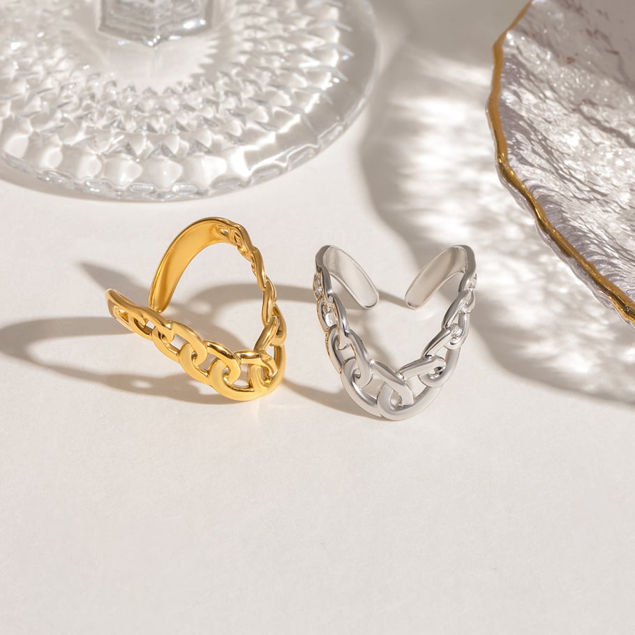 1 Pair Simple Series Daily line Stainless Steel 18K Gold Plated Women Adjustable Rings Picture4