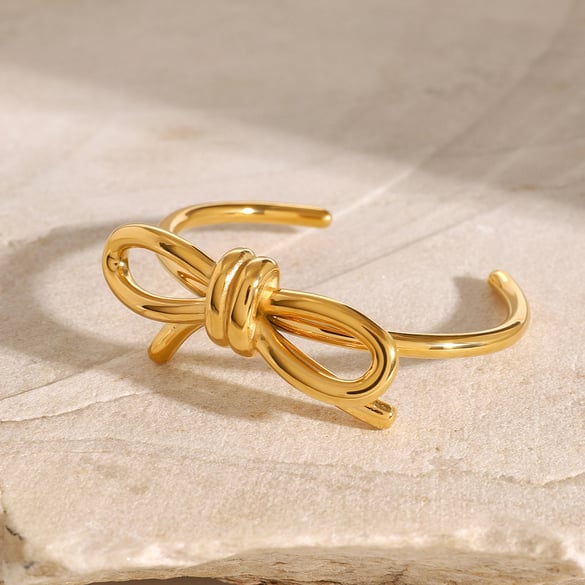 1 pezzo semplice serie dolce fiocco nodo acciaio inossidabile 18K placcato oro braccialetti da donna 2