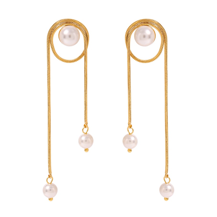 1 Pair Simple Series Elegant Geometric Stainless Steel 18K Gold Plated Artificial Pearl Women Stud Earrings Picture6