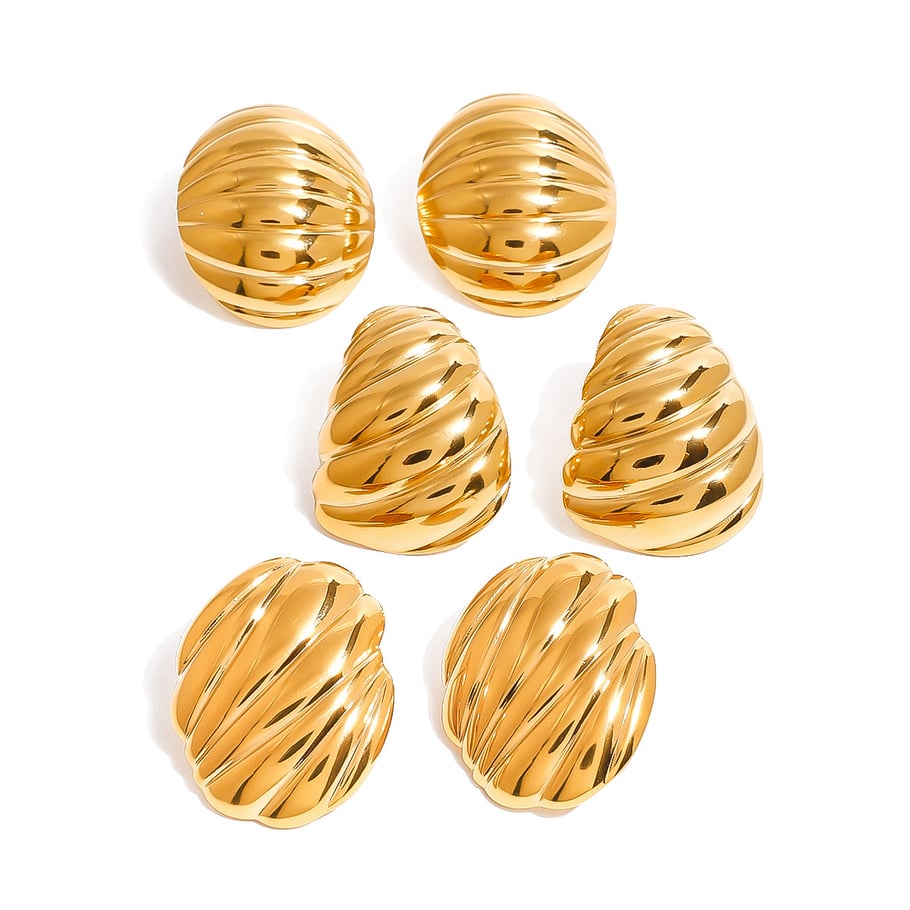 1 par de pendientes de botón de acero inoxidable dorados con rosca europea y americana para mujer Imagen8