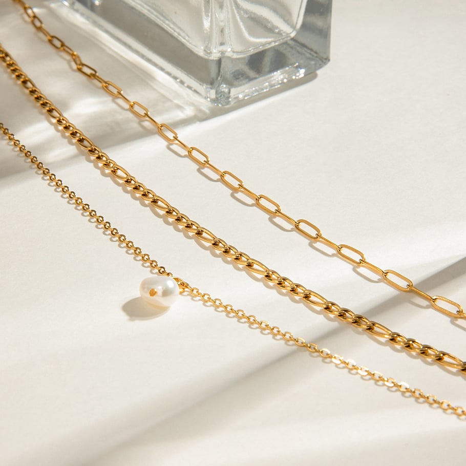 Collares en capas de acero inoxidable multicapa de color dorado para mujer, estilo Ins, serie simple, 1 pieza Imagen7