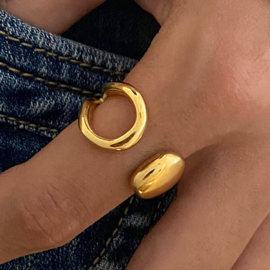1 Paar Simple Series Casual Solid Color Edelstahl 18 Karat vergoldet Damen verstellbare Ringe Bild4