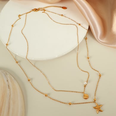 1 Piece Simple Series Simple Turtle Stainless Steel 18K Gold Plated Artificial Pearl Women Layered Necklaces h5 Picture4