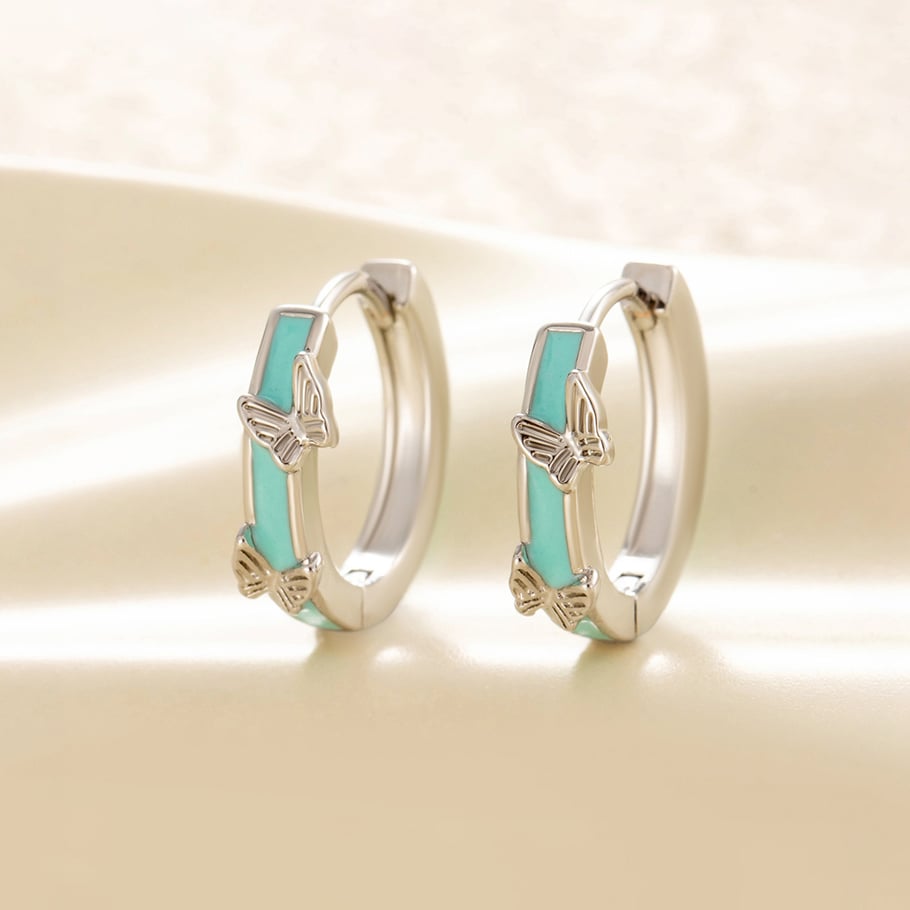 1 Piece Glamorous Series Sweet Blue Butterfly Copper Drop Enameling Women's Hoop Earrings h5Picture2