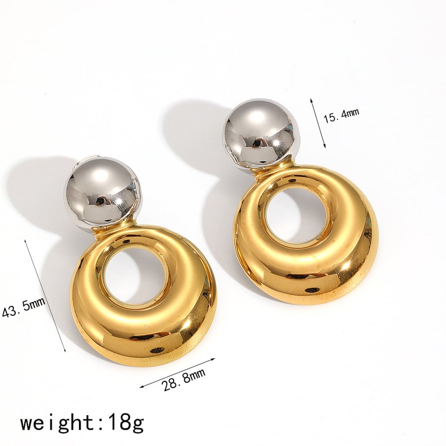 1 Pair Simple Series All-match Double Round Stainless Steel Gold Color Women's Stud Earrings Picture6