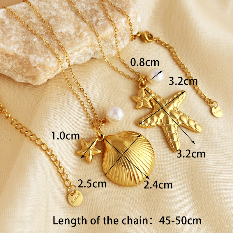 1 Stück Simple Series Retro Turtle Edelstahl Goldfarben Künstliche Perle Damen Anhänger Halsketten Bild5
