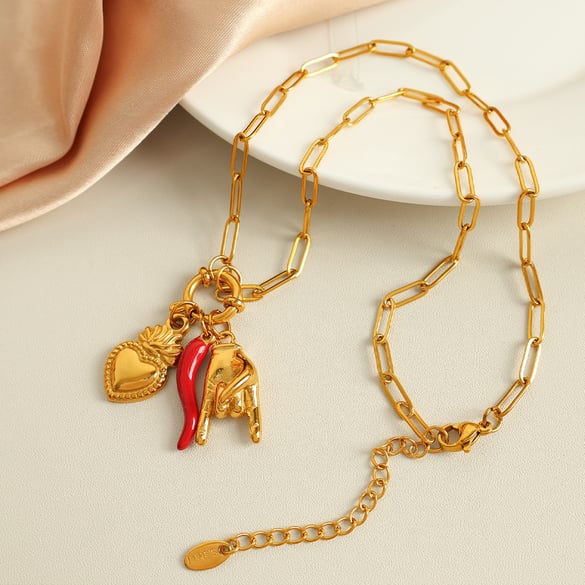 1 Piece Simple Series Retro Heart Stainless Steel 18K Gold Plated Women Pendant Necklaces 2