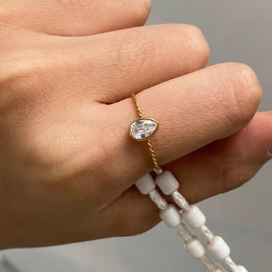Conjunto de anillos de mujer de acero inoxidable color dorado con diseño de gota de estilo Ins de 1 pieza h5 Imagen8