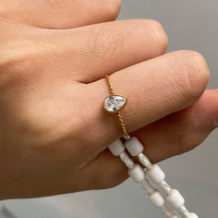 Conjunto de anillos de mujer de acero inoxidable color dorado con diseño de gota de estilo Ins de 1 pieza Imagen8