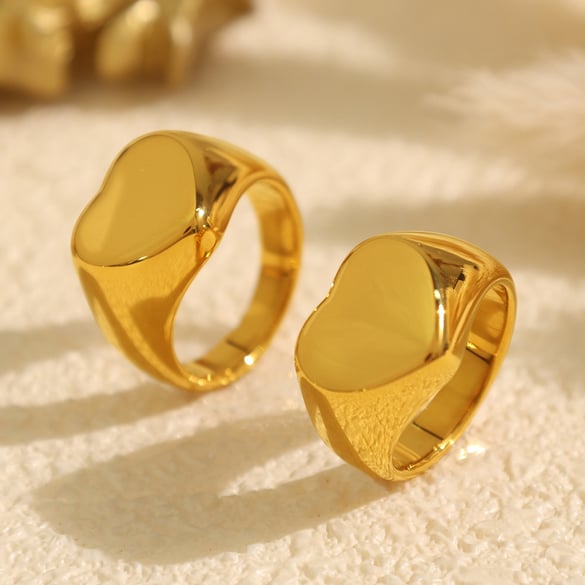 1 Pair Simple Series Simple Heart Stainless Steel 18K Gold Plated Women Single Rings