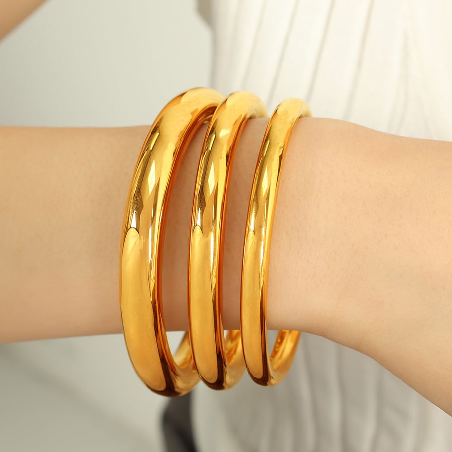 1 Piece Simple Series Simple Solid Color Stainless Steel 18K Gold Plated Women Bangles Picture6