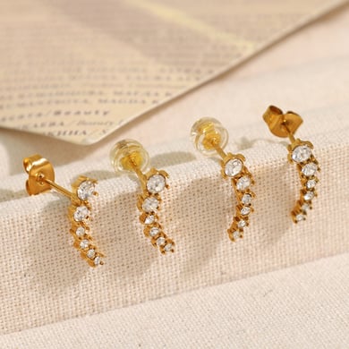 1 Pair Luxurious Series Daily Geometric Titanium Steel 18K Gold Color Plated Rhinestone Women's Stud Earrings h5 Picture3