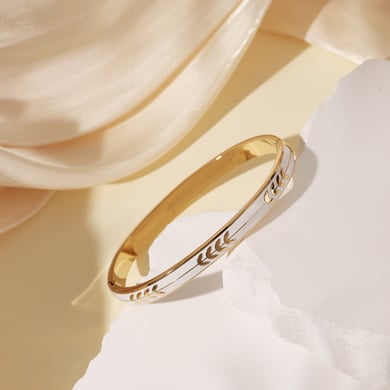 1 Piece Classic Series Elegant Olive Branch Pattern Stainless Steel Gold Color Women's Bangles h5 Picture8