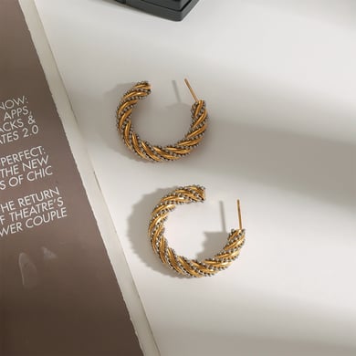 1 Paar natürliche ringförmige Creolen aus Edelstahl der Romantischen Serie, vergoldet h5 Bild4