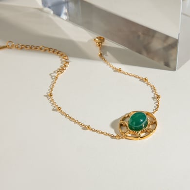 1 Piece Ethnic Series Retro Geometric Stainless Steel 18K Gold Plated Natural Stone Women Charm Bracelets h5 Picture4