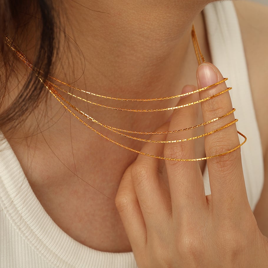 1 Stück Simple Series Einfache Quaste Edelstahl 18 Karat vergoldet Damen Layered Halsketten Bild8