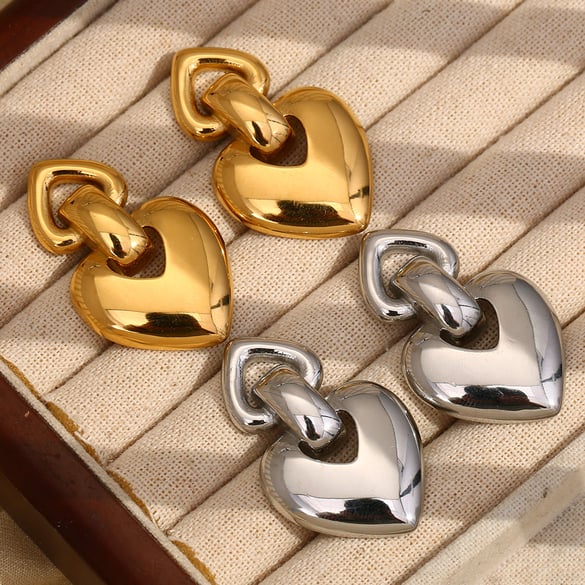 1 Pair Romantic Series Sweet Love/Heart Shape Stainless Steel   Gold Color  Women's Drop Earrings 2