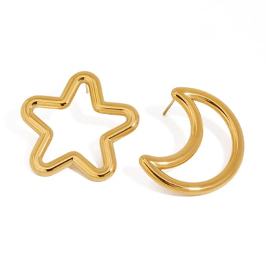 1 Pair Minimalist Series Classic Moon & Star Stainless Steel Gold Color Women's Stud Earrings h5 Picture6