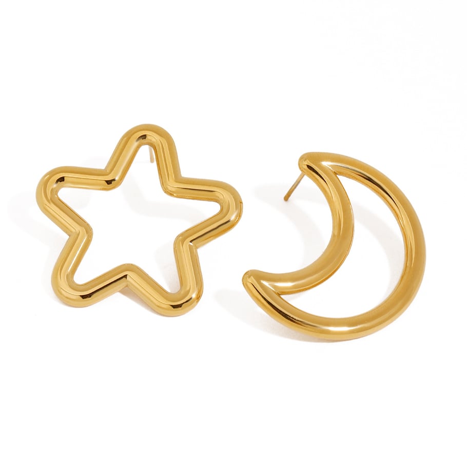 1 Pair Minimalist Series Classic Moon & Star Stainless Steel Gold Color Women's Stud Earrings Picture6